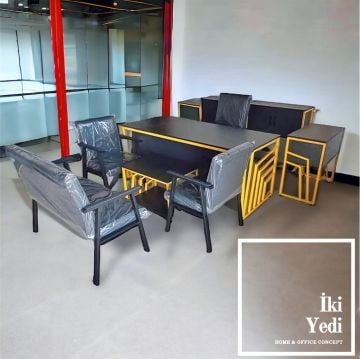Quando Sarı Demir Ayaklı Antrasit Gri Metal Ofis Mobilyası Takımı Büro Yönetici Masası Seti Makam Odası Grubu Patron Modern Mobilyalar