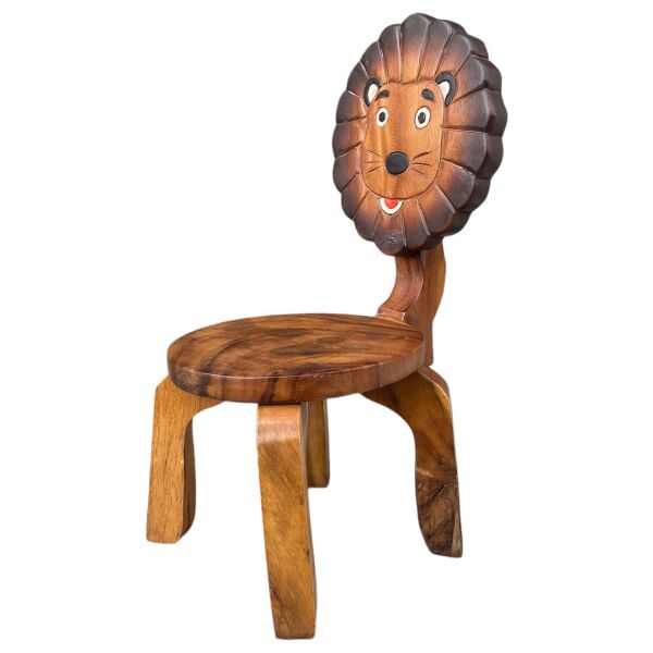Aslan Tasarım Masif Ağaç Tabure Ahşap Çocuk Sandalyesi El İşçiliği Motifli Çocuk Odası Mobilya