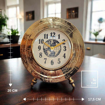 Maurice Pirinç Döküm Lüks Masa Saati Antik Eskitme Dünya Haritalı Tasarım Şömine Saati Ofis Ev Şık