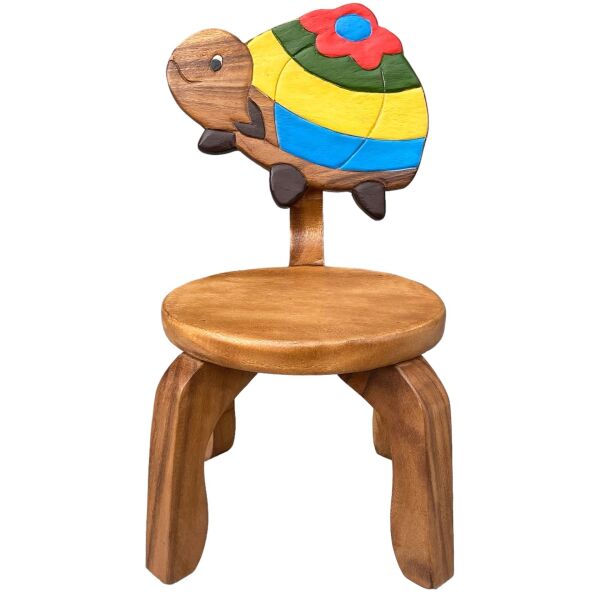 Kaplumbağa Tasarım Masif Ağaç Tabure Ahşap Çocuk Sandalyesi El İşçiliği Motifli Çocuk Odası Mobilya Karetta Karetta