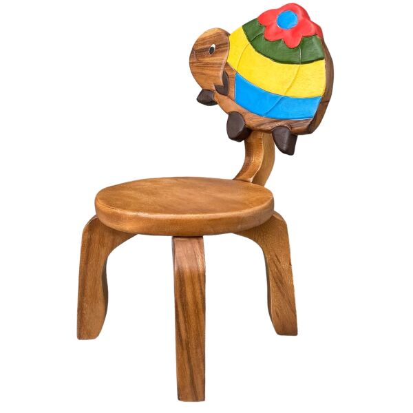 Kaplumbağa Tasarım Masif Ağaç Tabure Ahşap Çocuk Sandalyesi El İşçiliği Motifli Çocuk Odası Mobilya Karetta Karetta