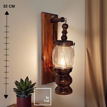 Gregill Rustik Ahşap Duvar Lambası Fener Tasarım Aplik 32 cm Dekoratif Aydınlatma Duvar Dekorasyonu