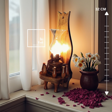 Jude 77-2 Ahşap Gaz Lambası Tasarım Abajur Rustik Dekoratif Aydınlatma El Yapımı Retro Masa Lambası