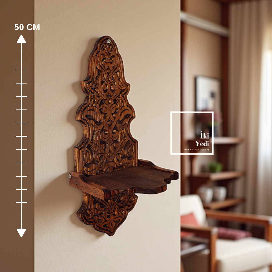 Niyazan Oymalı Ahşap Katlanabilir Duvar Rafı Kitaplık Ahşap Duvar Dekoru Süs Sergileme Ofis Ev Ağaç