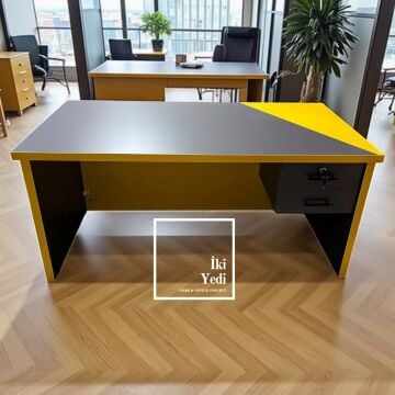 Mango Sarı ve Antrasit Gri Ofis Masası Modern Yönetici Çalışma Masası Çekmeceli Tasarım Masa Büro