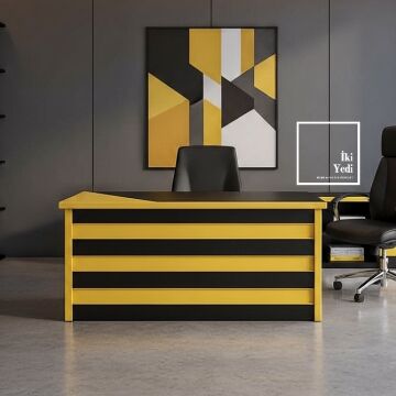 Mango Sarı Antrasit Gri Siyah Ofis Masası Modern Yönetici Çalışma Masası Çekmeceli Tasarım Masa Büro