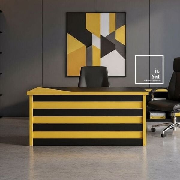 Mango Sarı Antrasit Gri Siyah Ofis Masası Modern Yönetici Çalışma Masası Çekmeceli Tasarım Masa Büro