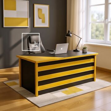 Mango Sarı Antrasit Gri Siyah Ofis Masası Modern Yönetici Çalışma Masası Çekmeceli Tasarım Masa Büro