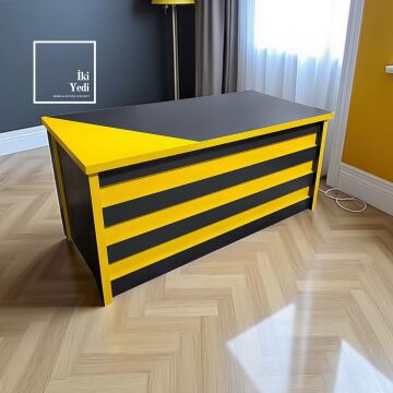 Mango Sarı ve Antrasit Gri Ofis Masası Modern Yönetici Çalışma Masası Çekmeceli Tasarım Masa Büro