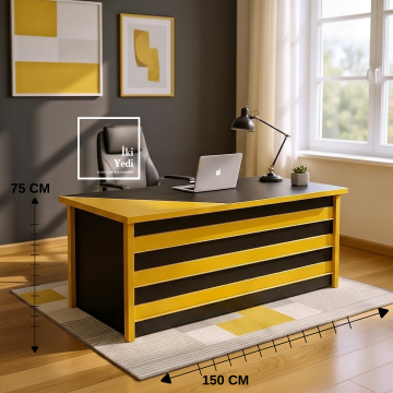 Mango Sarı Antrasit Gri Siyah Ofis Masası Modern Yönetici Çalışma Masası Çekmeceli Tasarım Masa Büro