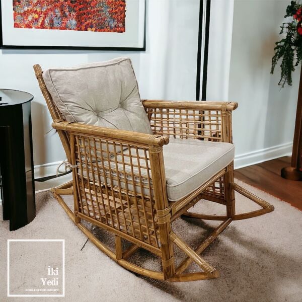 Mattia Doğal Ahşap Bambu Sallanan Sandalye Sallanır Koltuk Dinlenme Baba Koltuğu Ev Ofis Büro Wood Furniture