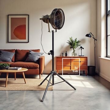 Jojones Endüstriyel Tripod Lambader Metal Ayak Ayarlanabilir Yükseklik Salon Ofis Aydınlatma Retro