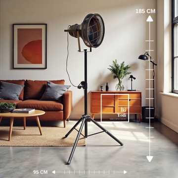 Jojones Endüstriyel Tripod Lambader Metal Ayak Ayarlanabilir Yükseklik Salon Ofis Aydınlatma Retro