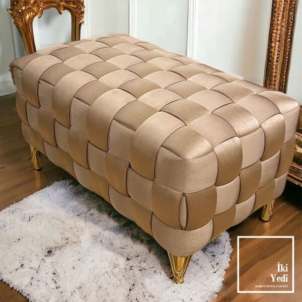 Paul Örgü Tasarım Puf Metal Gold Ayaklı Kumaş Örme Bench Bank Ev Mobilya Antre Dekorasyonu Yatak Odası Tuvalet Aynası Önü