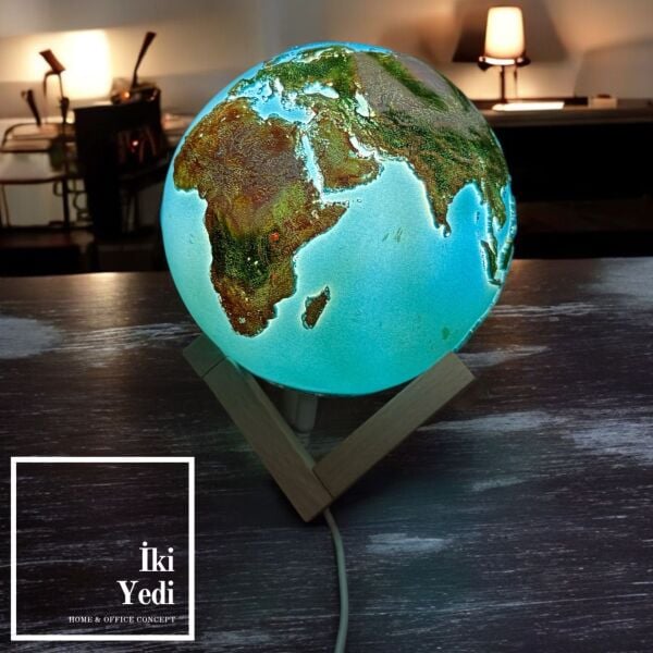 Remo Dünya Küresi Gece Lambası, Yeşil Mavi Işıklı Yerküre, Dekoratif Masa Lambası Aydınlatma