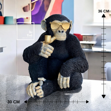 Jaley Pipo İçen Güneş Gözlüklü Maymun Heykeli, Dekoratif Biblo, Eğlenceli Ev ve Ofis Aksesuarı