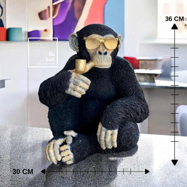 Jaley Pipo İçen Güneş Gözlüklü Maymun Heykeli, Dekoratif Biblo, Eğlenceli Ev ve Ofis Aksesuarı