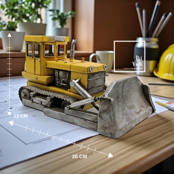 Elmer Buldozer Maketi Metal İş Makinası Modeli Sarı Dekoratif İnşaat Aracı Müteahhite İnşaat Hediye