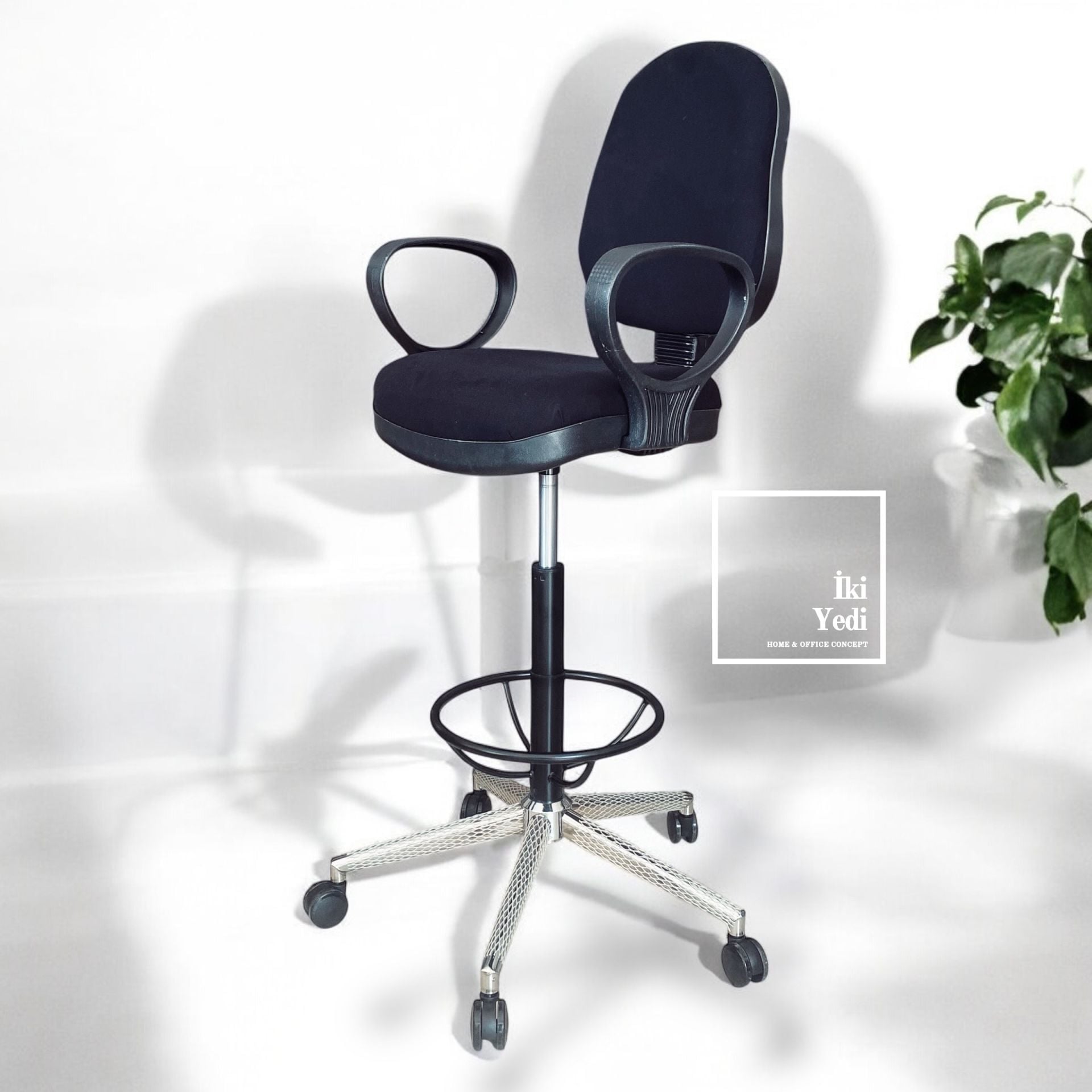 Vudolf Kaliteli Hareketli Bar Taburesi Döner Bar Sandalyesi Kollu Kolçaklı Bistro Kasa Tipi Ofis Büro Kasa Banko Bistro Goldsit