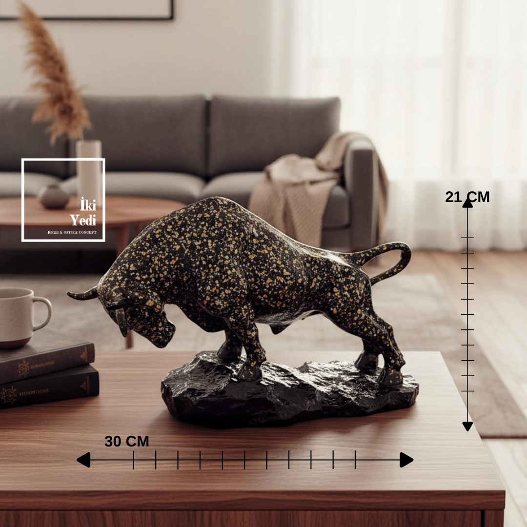 Wonton Boğa Biblosu Dekoratif Obje Siyah Altın Renk Masa Üstü Figür 30x21 cm Ofis Hediyesi Heykel