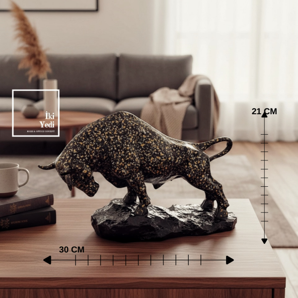 Wonton Boğa Biblosu Dekoratif Obje Siyah Altın Renk Masa Üstü Figür 30x21 cm Ofis Hediyesi Heykel