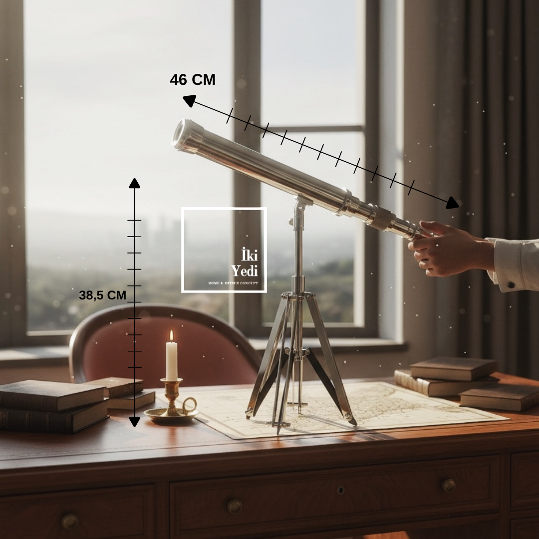 Clodius Krom Vintage Teleskop Dekoratif Obje – Tripodlu Metal Masa Üstü Figür Ev Ofis Dekor Hediye