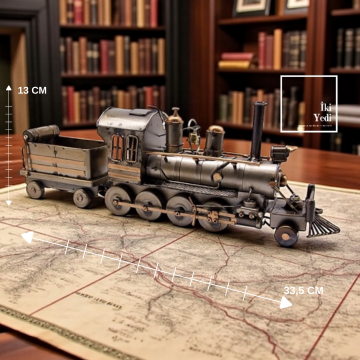 Reese Buharlı Tren Maketi, Metal Dekoratif Lokomotif, Retro Masaüstü Obje, Ofis ve Ev Aksesuarı