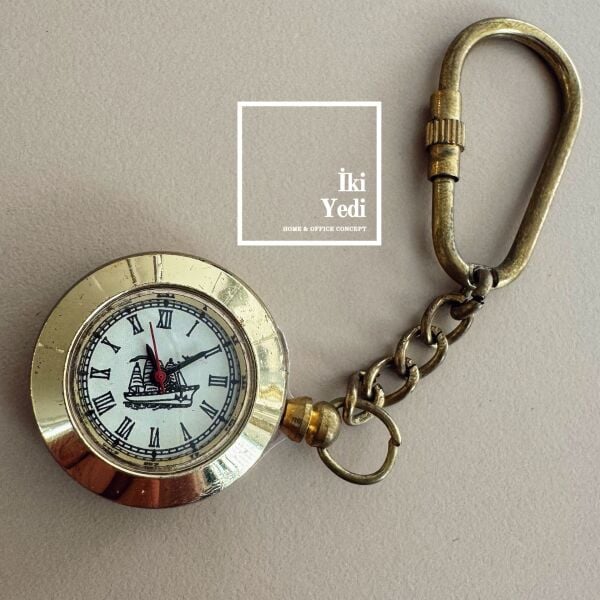 Watko Saatli Pirinç Anahtarlık Sıradışı Hediye Fikirleri Ev Büro Ofis Hediyesi Dekoratif Objeler Antika Tasarım Çapa İşlemeli