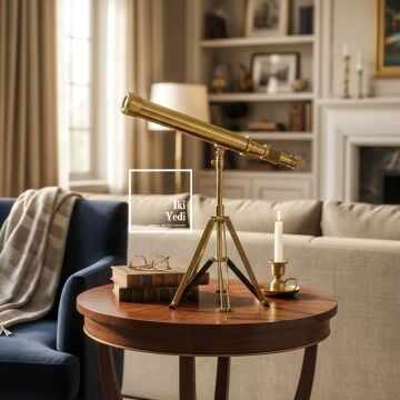 Clodius Gold Vintage Teleskop Dekoratif Obje – Tripodlu Masa Üstü Figür 46 cm Ev Ofis Dekor Hediye