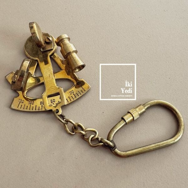 Sunbeam Pirinç Sekstant Anahtarlık Sıradışı Hediye Fikirleri Ev Büro Ofis Hediyesi Dekoratif Objeler Antika Tasarım Denizcilik Tema