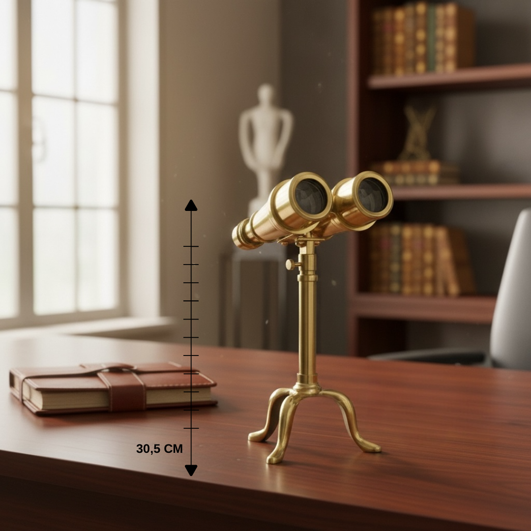 Aaron Vintage Gold Dürbün Dekoratif Obje Stantlı Tripodlu Masa Üstü Aksesuar Ofis Hediyesi Antik