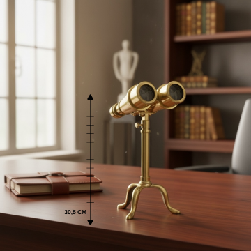 Aaron Vintage Gold Dürbün Dekoratif Obje Stantlı Tripodlu Masa Üstü Aksesuar Ofis Hediyesi Antik
