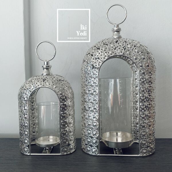 Gaulle 2'li Krom Kaplama Gümüş Şamdan Seti, Metal Mumluk Takımı, Ev Hediyesi Dekoratif Obje