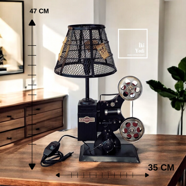 Jackson Film Projektör Tasarımlı Masa Lambası Retro Işıklandırma Sinema Konsept Abajur Aydınlatma