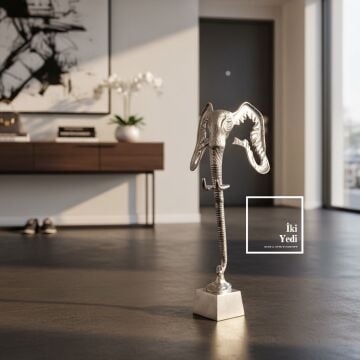 Richard 66 cm Krom Metal Fil Heykeli Yer Tip Giriş Dekorasyon Büyük Karşılama Objeler Ofis Ev Dekor