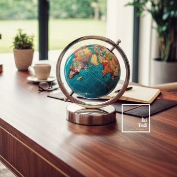 Yeovil Metal Krom Masaüstü Dünya Küresi 20 cm Dekoratif Küre Ofis Ev Aksesuarı Mavi Hediye Aksesuar