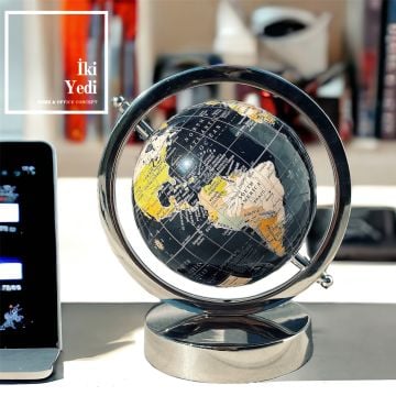 Yeovil Krom Ayaklı Siyah Dünya Küresi, Yuvarlak Lüks Yerküre, Ofis Ev Dekoratif Hediyelik Obje