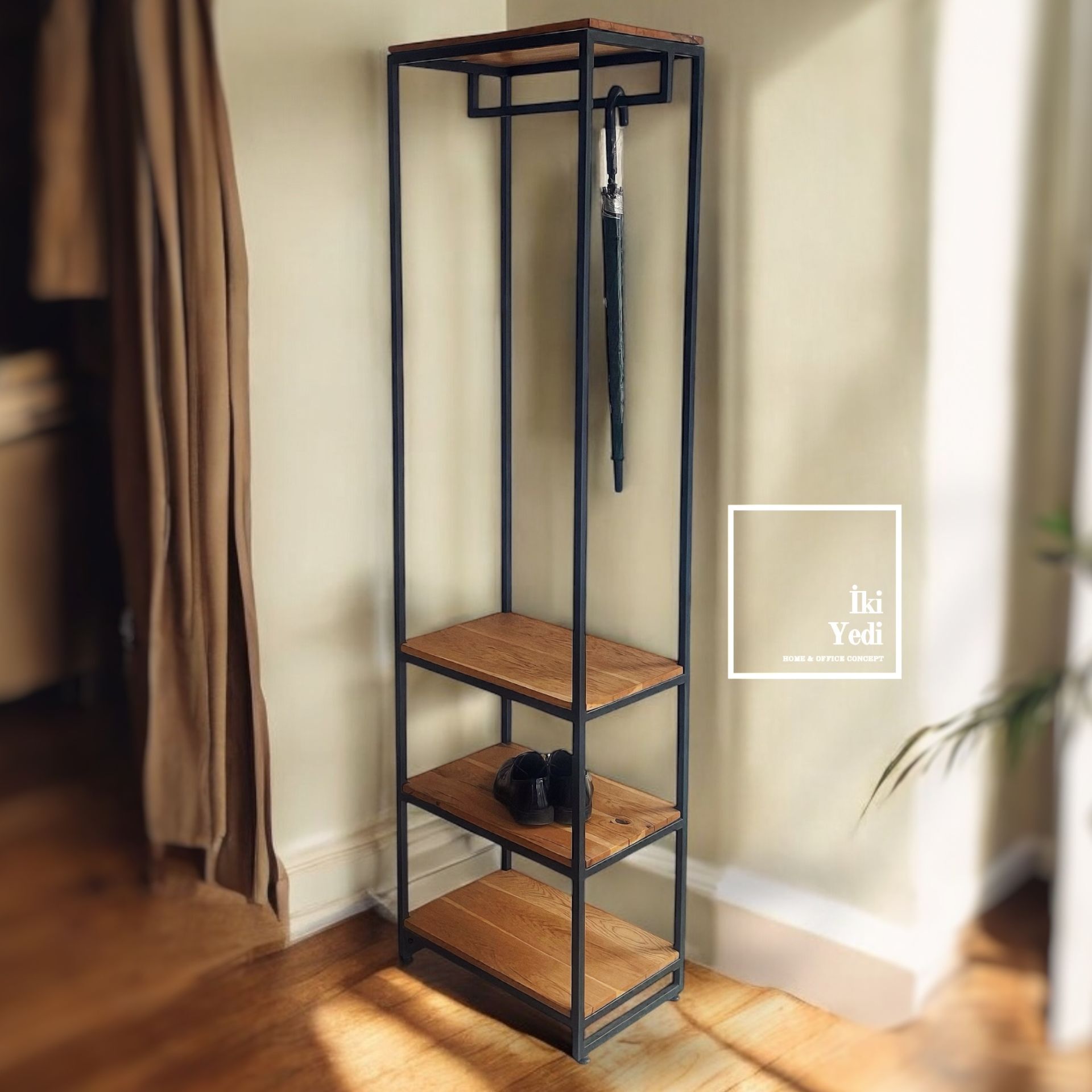 Fermin Metal & Masif Ağaç Vestiyer Portmanto Raflı Askılık Ayakkabılık Ev Dekorasyonu Fonksiyonel Mobilyalar Teşhir Ürünü