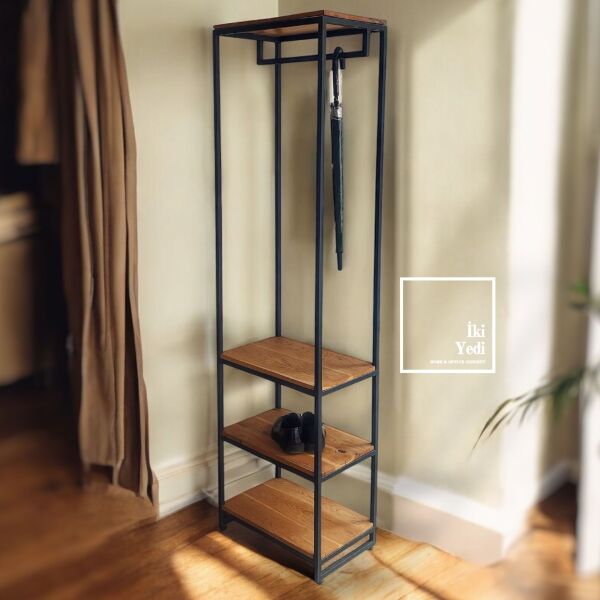 Fermin Metal & Masif Ağaç Vestiyer Portmanto Raflı Askılık Ayakkabılık Ev Dekorasyonu Fonksiyonel Mobilyalar Teşhir Ürünü