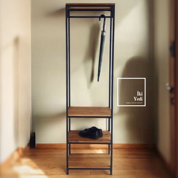 Fermin Metal & Masif Ağaç Vestiyer Portmanto Raflı Askılık Ayakkabılık Ev Dekorasyonu Fonksiyonel Mobilyalar Teşhir Ürünü