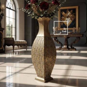 Pharsalia Bronz Tonlu Büyük Boy Dekoratif Vazo 75 cm, Salon ve Giriş Alanları İçin Heykelsi Tasarım