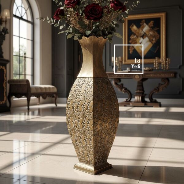 Pharsalia Bronz Tonlu Büyük Boy Dekoratif Vazo 75 cm, Salon ve Giriş Alanları İçin Heykelsi Tasarım