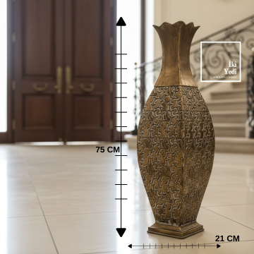 Pharsalia Bronz Tonlu Büyük Boy Dekoratif Vazo 75 cm, Salon ve Giriş Alanları İçin Heykelsi Tasarım