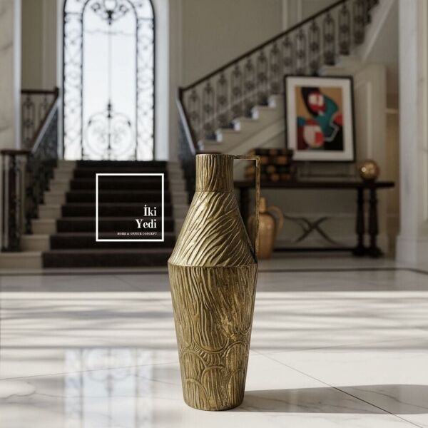 Cleanthes Bronz Tonlu Kulplu Antik İbrik Figürü Dekoratif Vazo 65 cm Karşılama Giriş Dekoru Ev Ofis