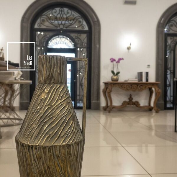 Cleanthes Bronz Tonlu Kulplu Antik İbrik Figürü Dekoratif Vazo 65 cm Karşılama Giriş Dekoru Ev Ofis