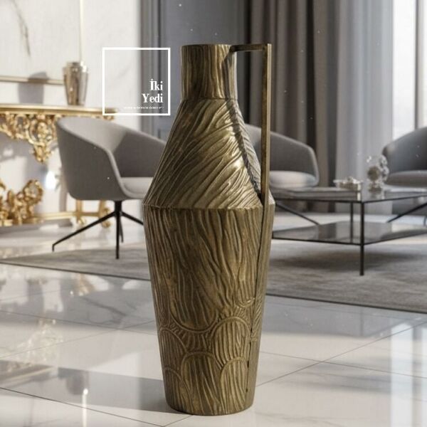 Cleanthes Bronz Tonlu Kulplu Antik İbrik Figürü Dekoratif Vazo 65 cm Karşılama Giriş Dekoru Ev Ofis