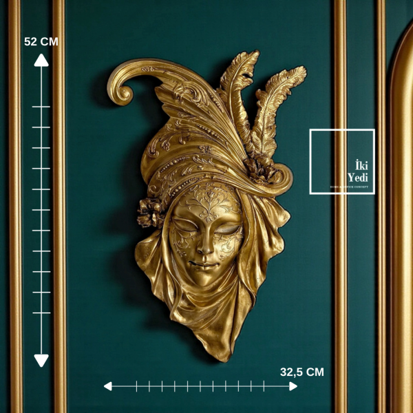 Bogue Gold Venedik Maskesi Duvar Dekoru 52x32,5 cm Lüks Duvar Süsü Dekoratif Maske Biblo Ev Ofis