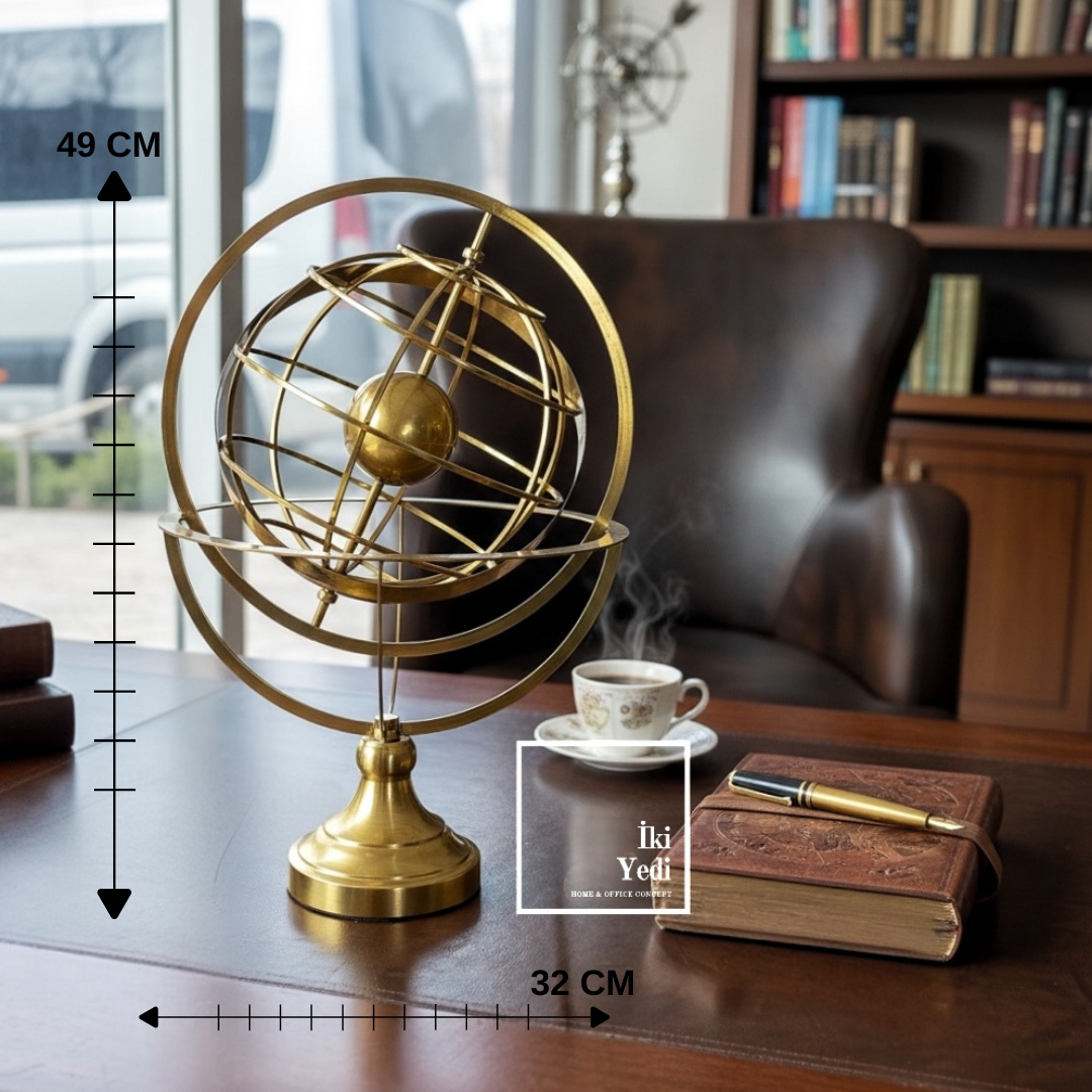 Wilcox Altın Renk Armillary Küre 49 cm, Ofis ve Kütüphaneler İçin Dekoratif Astronomik Obje Hediye