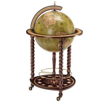 Olive Ahşap Ayaklı Dünya Bar Küresi, Şaraplık İçki Arabası, Antik Sunum Sehpası Dekoratif Hediye
