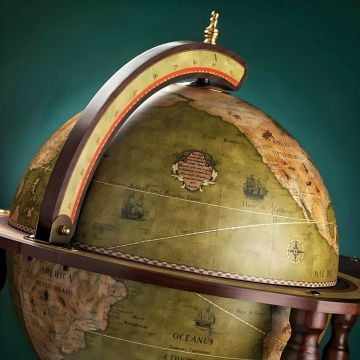 Olive Ahşap Ayaklı Dünya Bar Küresi, Şaraplık İçki Arabası, Antik Sunum Sehpası Dekoratif Hediye